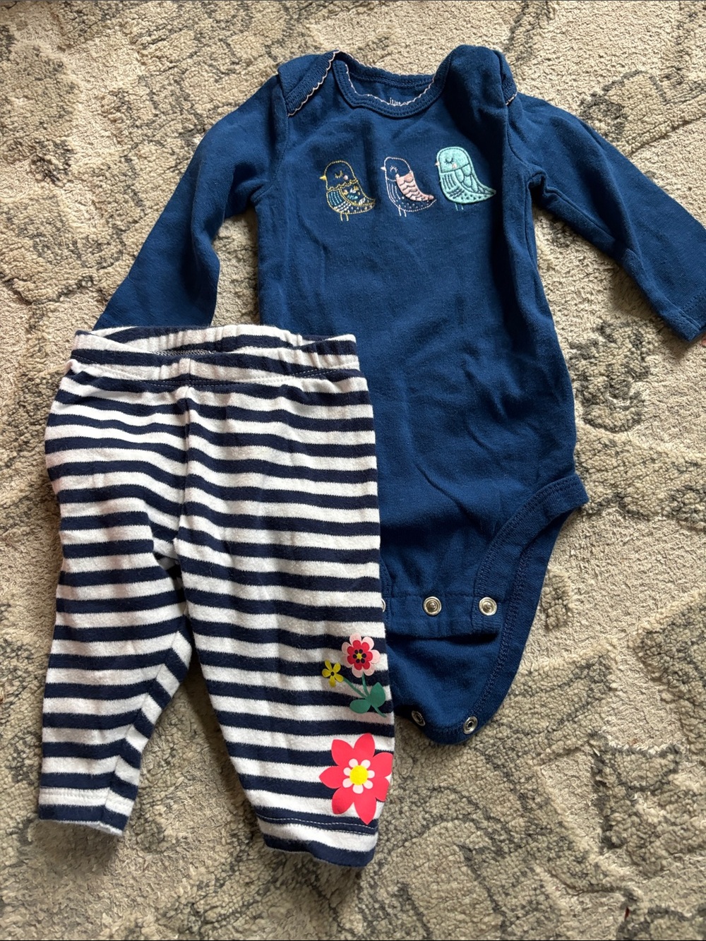 Carter's Navy Long-Sleeve Bodysuit with Navy & White Striped Pants